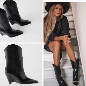ZARA Nappa Leather Cowboy Boot w/ Wedge Heel 8
